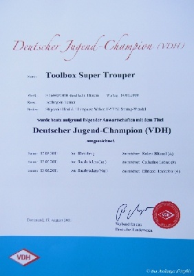 Des Archanges D'orphée - TOOLBOX Super Trouper "Olga" est Championne Jeune d'Allemagne (VDH).