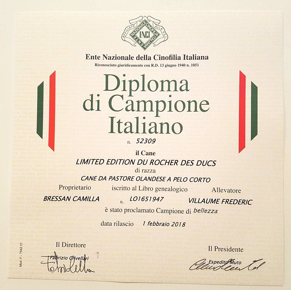 Du Rocher Des Ducs - Championne d'Italie !