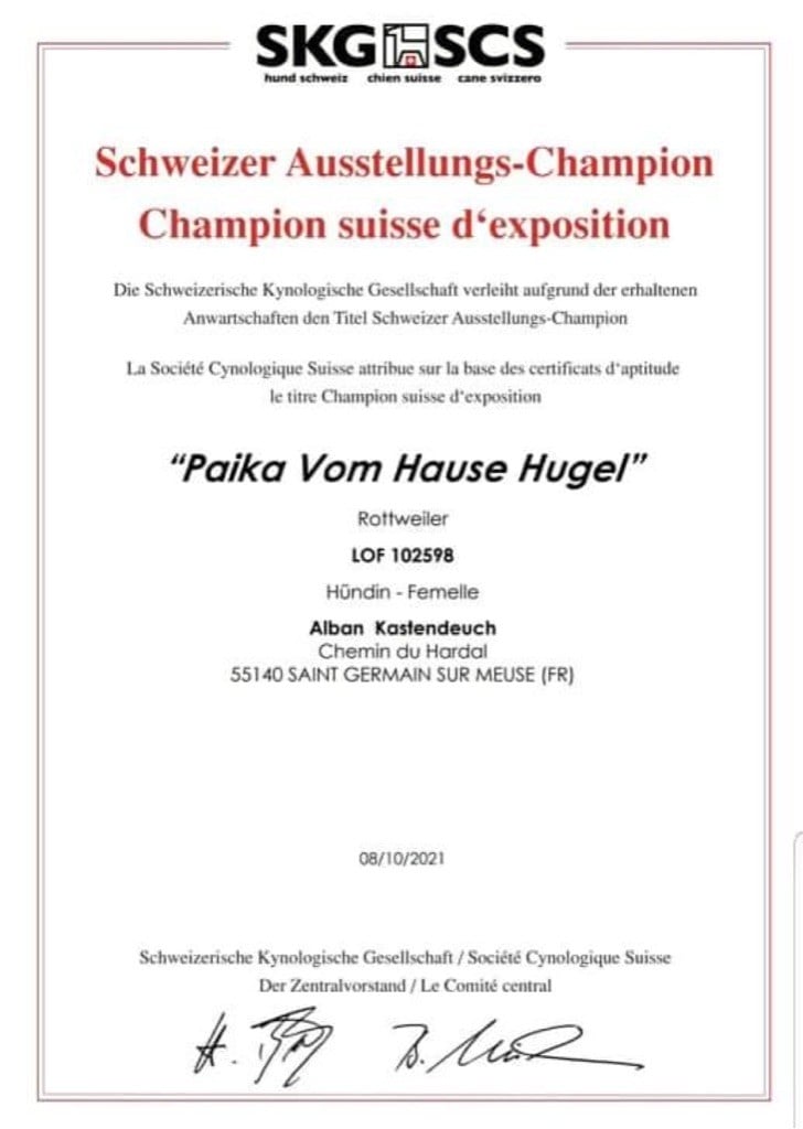 Paika devient championne SUISSE d exposition 