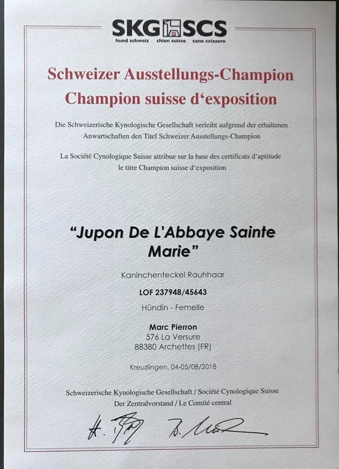 de L'Abbaye Sainte-Marie - Champion Suisse d'exposition