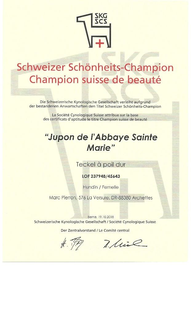 de L'Abbaye Sainte-Marie - Champion Suisse de Beauté