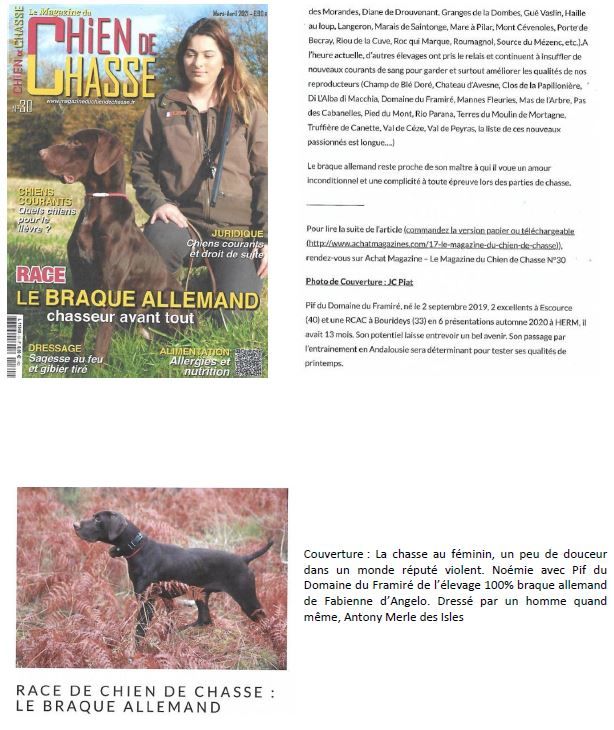 du domaine du framire - PIF (Mode/Lion du Val de Cèze) DANS LE "CHIEN DE CHASSE" N° 30/2021