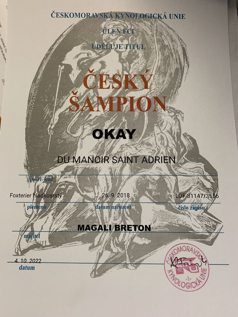 du Manoir Saint Adrien - NOUVEAU TITRE POUR OKAY - CHAMPION REPUBLIQUE TCHEQUE