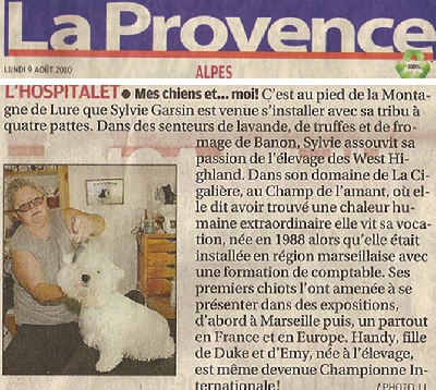 du domaine de la Cigaliere - ARTICLE DANS LA PROVENCE DU 09/08/10