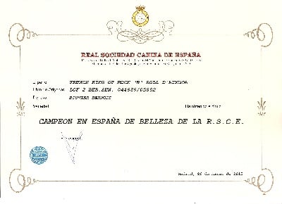 du roi des lacs - Certificat Champion d'Espagne