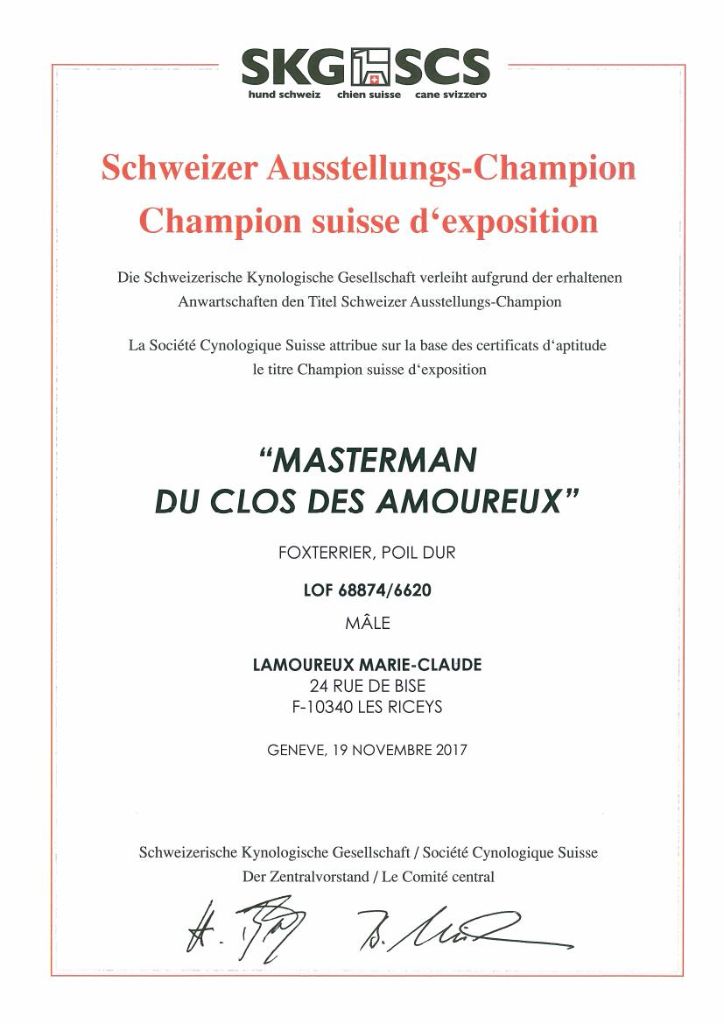 Du clos des amoureux - MASTERMAN CH SUISSE DE BEAUTE