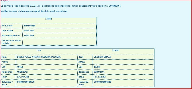 du Domaine d'Iasnaïa-Poliana - Information déclaration d'inscription et ADN