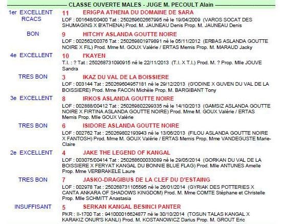 Résultat Erigpa Athena du Domaine de Sara